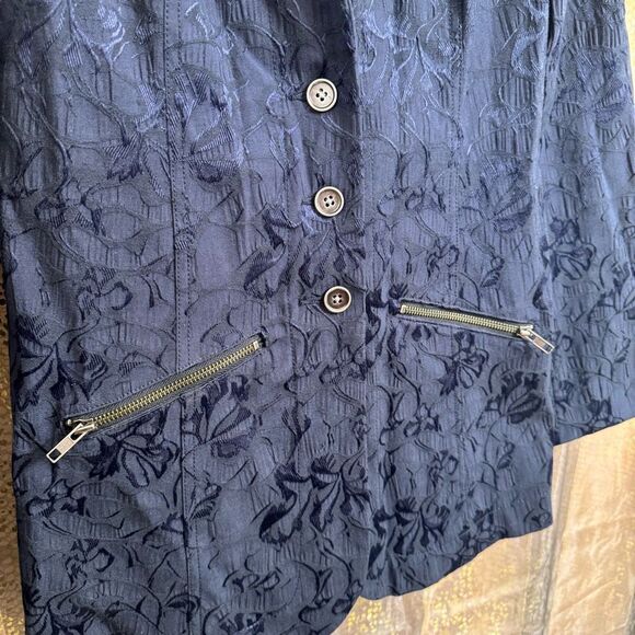 Free People Navy Blue Victorian Jacquard Lace Tie Back Button Blazer Size 8 - Picture 3 of 8